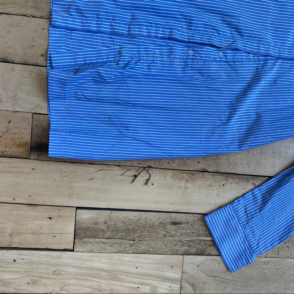 High Street Blue Pinstriped Cold Shoulder Dress - Picture 5 of 7